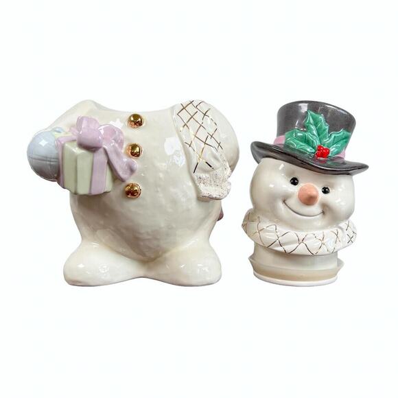 Lenox The Snowman 12" Porcelain Cookie Jar With Lid 24K Trim Family Fun Vtg 2000 - Picture 4 of 16